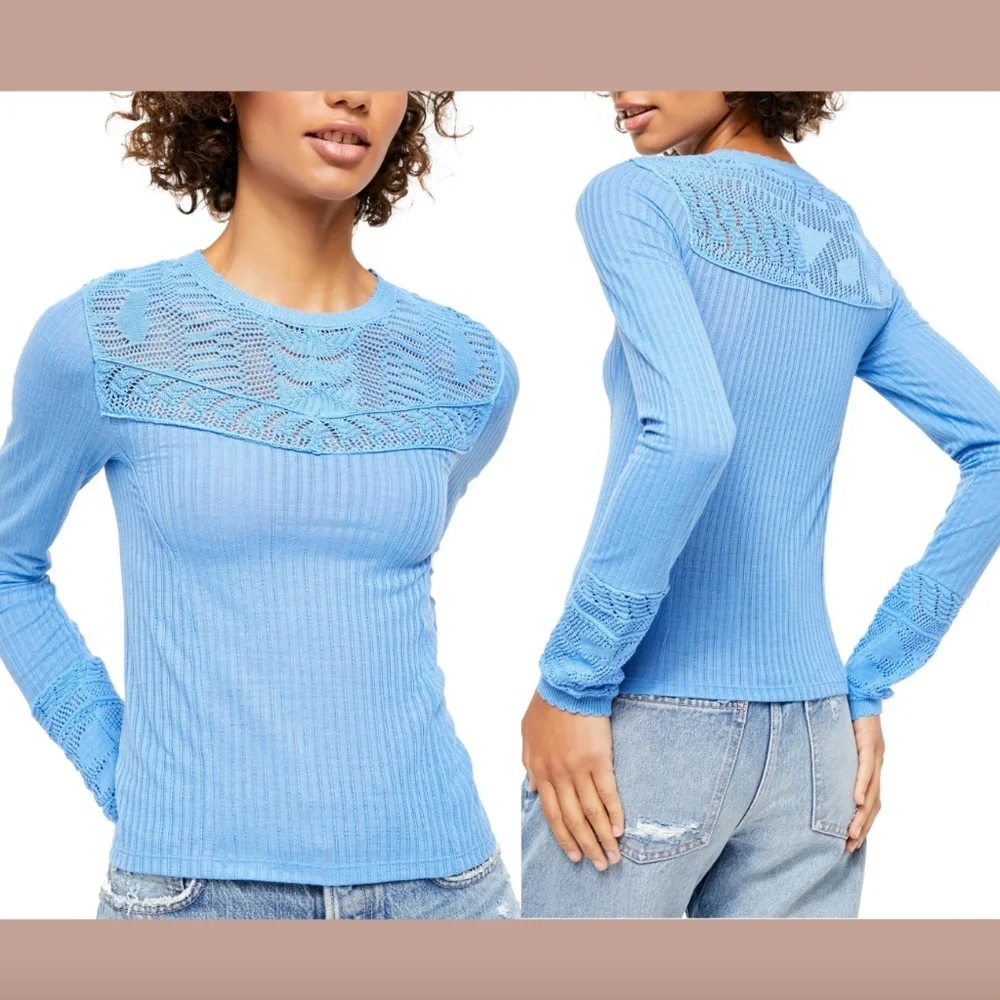 NWT $78 Free‎ People Colette Long Sweater in Celendula Blue [SZ Medium ]